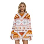 Bright Aztec Ethnic Seamless Pattern Round Neck Long Sleeve Bohemian Style Chiffon Mini Dress