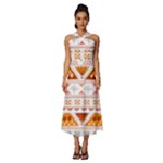 Bright Aztec Ethnic Seamless Pattern Sleeveless Cross Front Cocktail Midi Chiffon Dress