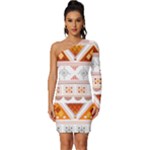 Bright Aztec Ethnic Seamless Pattern Long Sleeve One Shoulder Mini Dress