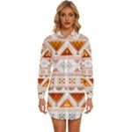 Bright Aztec Ethnic Seamless Pattern Womens Long Sleeve Shirt Dress