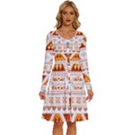 Bright Aztec Ethnic Seamless Pattern Long Sleeve Dress With Pocket