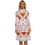 Bright Aztec Ethnic Seamless Pattern Long Sleeve Shirt Collar A-Line Dress