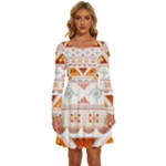 Bright Aztec Ethnic Seamless Pattern Long Sleeve Wide Neck Velvet Dress