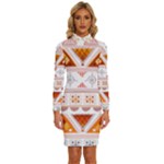 Bright Aztec Ethnic Seamless Pattern Long Sleeve Shirt Collar Bodycon Dress