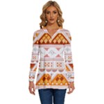 Bright Aztec Ethnic Seamless Pattern Long Sleeve Drawstring Hooded Top