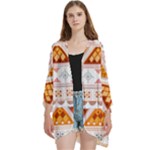 Bright Aztec Ethnic Seamless Pattern Open Front 3/4 Sleeve Batwing Chiffon Cardigan Kimono