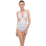 Colored Zigzag Seamless Patterns Halter Front Plunge Swimsuit