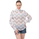 Colored Zigzag Seamless Patterns High Neck Long Sleeve Chiffon Top