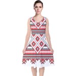 Retro Knitting Patterns Seamless V-Neck Midi Sleeveless Dress 