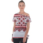 Retro Knitting Patterns Seamless Off Shoulder Tie-Up T-Shirt