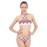 Retro Knitting Patterns Seamless High Neck Bikini Set