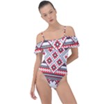 Retro Knitting Patterns Seamless Frill Detail One Piece Swimsuit