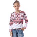 Retro Knitting Patterns Seamless Kids  Long Sleeve T-Shirt with Frill 