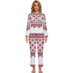 Retro Knitting Patterns Seamless Womens  Long Sleeve Lightweight Pajamas Set