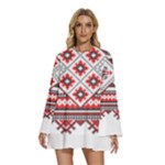 Retro Knitting Patterns Seamless Round Neck Long Sleeve Bohemian Style Chiffon Mini Dress