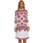 Retro Knitting Patterns Seamless Long Sleeve Shirt Collar A-Line Dress