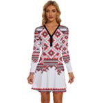 Retro Knitting Patterns Seamless Long Sleeve Deep V Mini Dress 