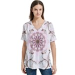 Floral Flora Flower Seamless Pattern V-Neck Split Shoulder Casual T-Shirt