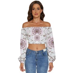 Long Sleeve Crinkled Weave Crop Top 