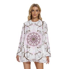 Round Neck Long Sleeve Bohemian Style Chiffon Mini Dress 