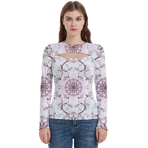 Floral Flora Flower Seamless Pattern Women s Cut Out Long Sleeve T