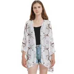 Open Front 3/4 Sleeve Batwing Chiffon Cardigan Kimono 