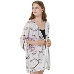 Open Front 3/4 Sleeve Batwing Chiffon Cardigan Kimono 