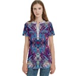 Abstract symmetry Women s Zip Front V-Neck Short Sleeve Casual Top Pocket Shirt