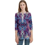 Abstract symmetry Women s Zip Front V-Neck 3/4 Sleeve Casual Top Pocket Shirt