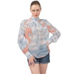 Pattern Plants Leaves Nature High Neck Long Sleeve Chiffon Top