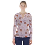 Leaves Cake Cookies Pattern V-Neck Long Sleeve Top