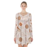 Leaves Cake Cookies Pattern Long Sleeve Velvet V-neck Dress