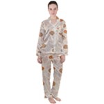 Leaves Cake Cookies Pattern Women s Long Sleeve Satin Pajamas Set	