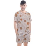 Leaves Cake Cookies Pattern Men s Mesh T-Shirt and Shorts Set