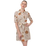 Leaves Cake Cookies Pattern Belted Shirt Dress