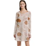 Leaves Cake Cookies Pattern Long Sleeve Velour Skater Dress