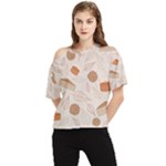 Leaves Cake Cookies Pattern One Shoulder Cut Out T-Shirt