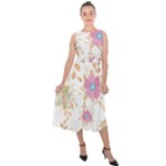 Flowers Blossom Spring Garden Midi Tie-Back Chiffon Dress