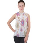 Flowers Blossom Spring Garden Mock Neck Chiffon Sleeveless Top