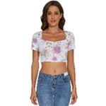 Flowers Blossom Spring Garden Short Sleeve Square Neckline Crop Top 