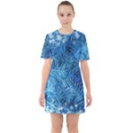 Blue Christmas Tree Branch Texture, Winter Texture, Tree Texture, Tree Branches Sixties Short Sleeve Mini Dress