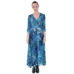 Blue Christmas Tree Branch Texture, Winter Texture, Tree Texture, Tree Branches Button Up Maxi Dress