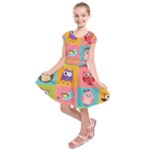 Owls Pattern, Abstract, Art, Desenho Kids  Short Sleeve Dress