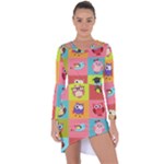 Owls Pattern, Abstract, Art, Desenho Asymmetric Cut-Out Shift Dress