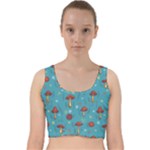 Whimsical Mushroom pattern Velvet Racer Back Crop Top