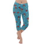 Whimsical Mushroom pattern Lightweight Velour Capri Yoga Leggings