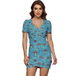 Whimsical Mushroom pattern Low Cut Cap Sleeve Mini Dress