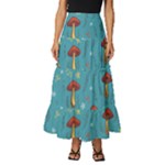 Whimsical Mushroom pattern Tiered Ruffle Maxi Skirt