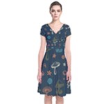 Whimsical Mushrooms pattern Short Sleeve Front Wrap Dress