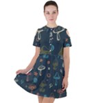 Whimsical Mushrooms pattern Short Sleeve Shoulder Cut Out Dress 